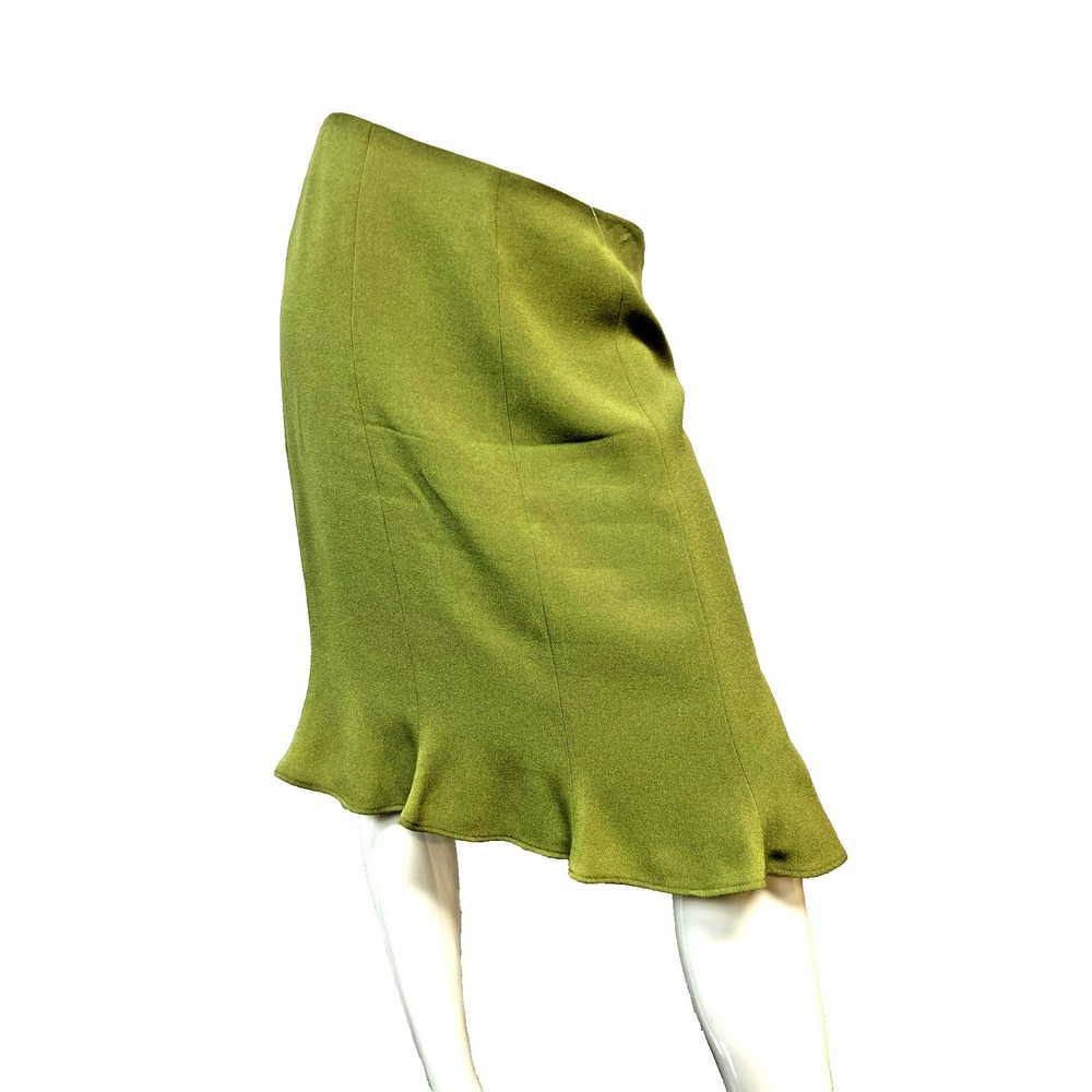 Retro Zelda Trumpet Skirt Light Olive Green Triacetate Knee length Back Zip SZ 8
